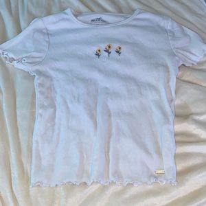 White Hollister Shirt w/ Yellow Flowers